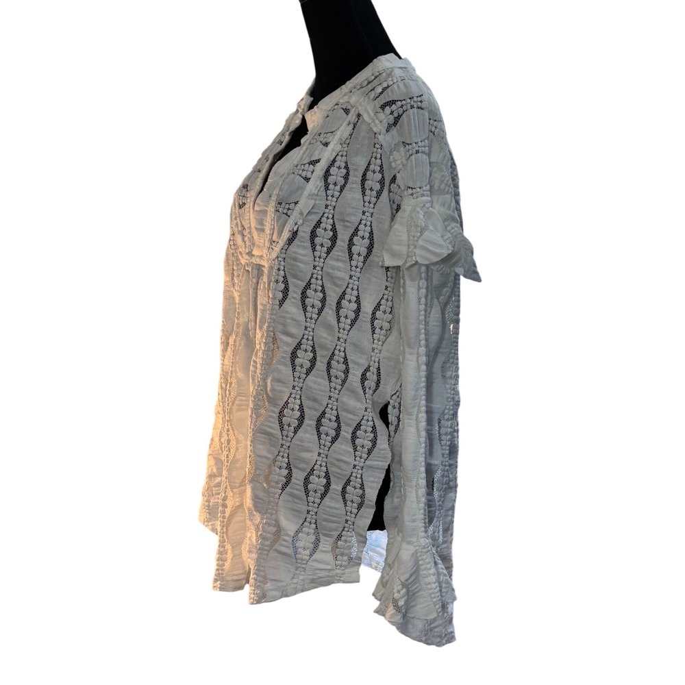 Free People Candy Shop White XS Lace Ruffle Sleeve Tunic Boho Festival‎ Top - Picture 5 of 16